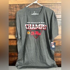 NWT Men’s Fanatics Charcoal Ole Miss 2021 Outback Bowl Champs Tee